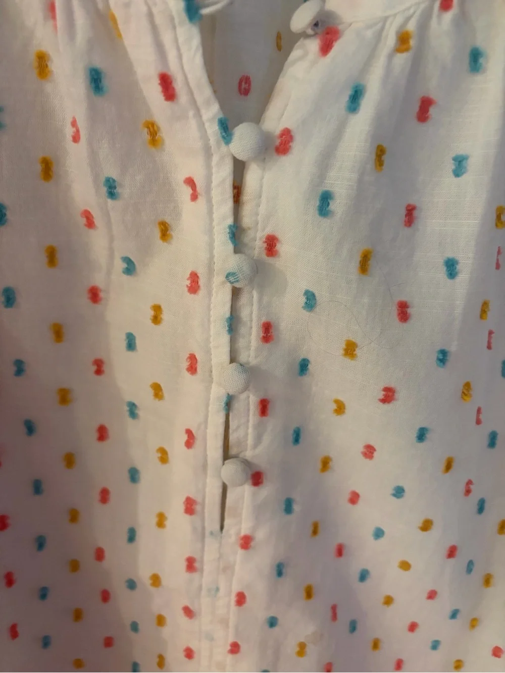 LOFT White Cotton Puff-Sleeve Blouse with Multicolor Dot Print